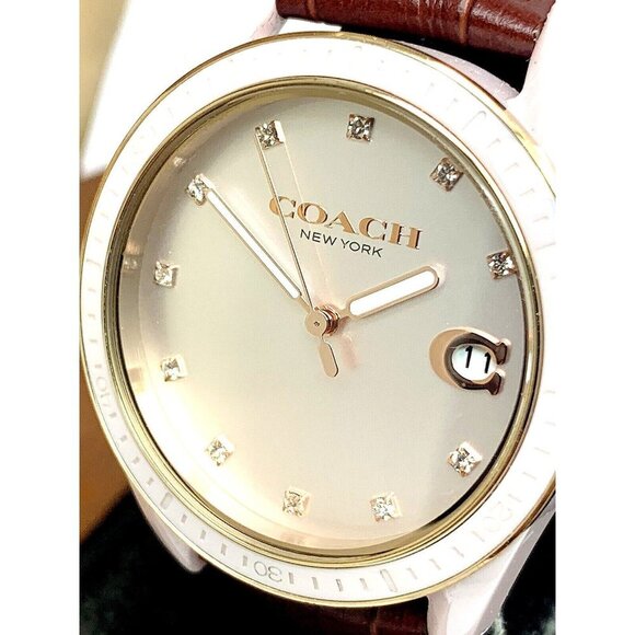 Coach Women's Watch 14503264 Rose Pink Ceramic Case Quartz 36mm Leather … - Picture 1 of 13